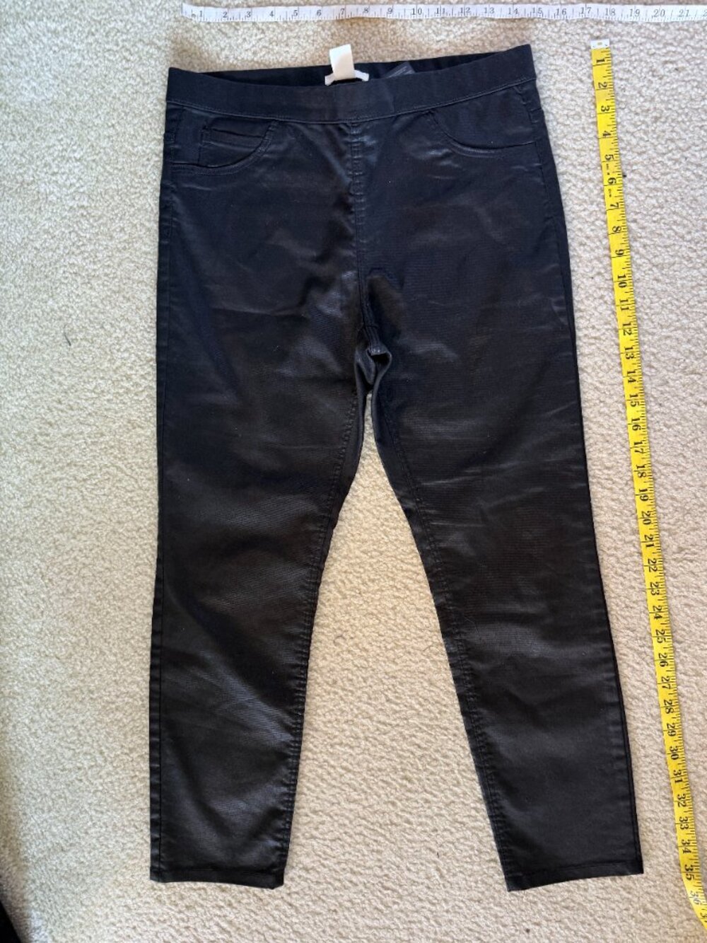H&M Black Coated Waxed Pull-On Skinny Pants - Sleek Faux Leather Look